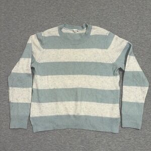 Gap Lambswool Striped Crewneck Sweater Light Blue White Long Sleeve Size XL